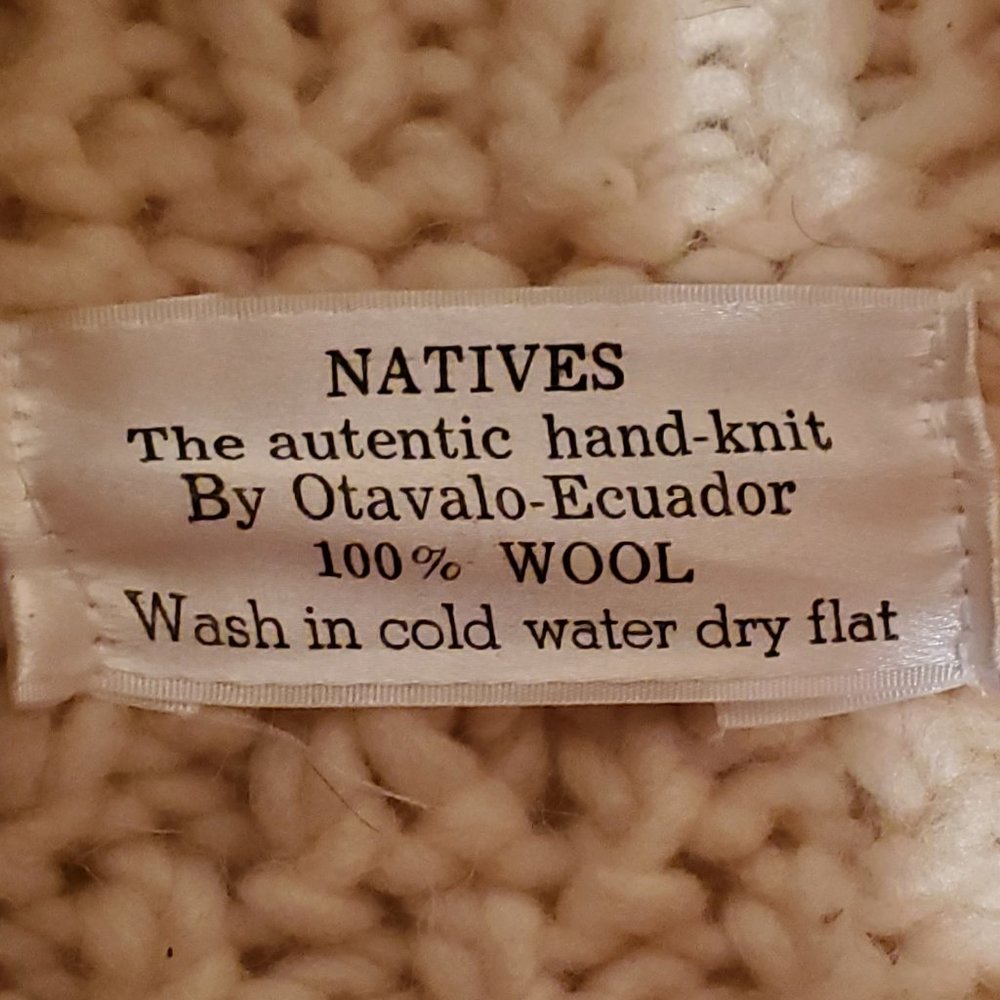 Natives Authentic Hand-Knit Zip Front Cardigan Sweater Otavalo-Ecuador 100% Wool - Picture 3 of 6